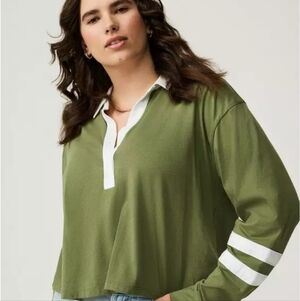 Torrid Olive Green Long Sleeve Rugby Crop Top